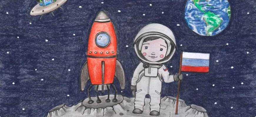 как легко нарисовать космонавта для детей красками поэтапно
