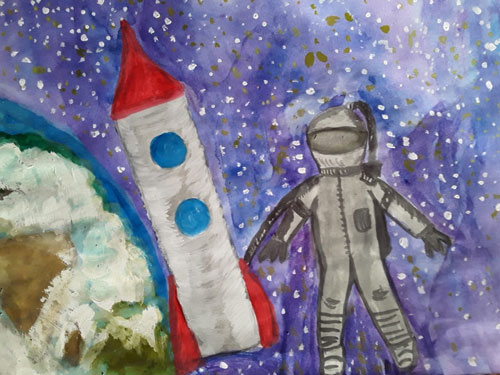 как легко нарисовать космонавта для детей красками 6