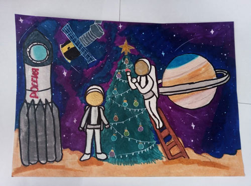как легко нарисовать космонавта для детей красками 5