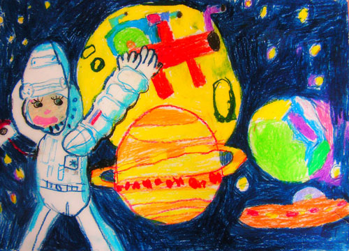 как легко нарисовать космонавта для детей красками 3