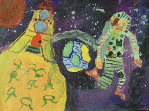 как легко нарисовать космонавта для детей красками 2