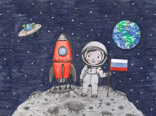 как легко нарисовать космонавта для детей карандашом 7