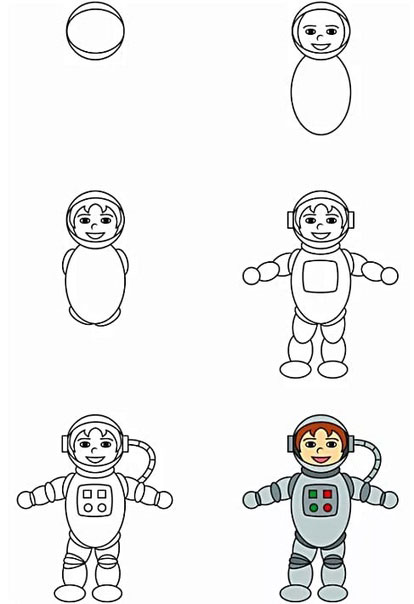 нарисовать космонавта ребенку поэтапно