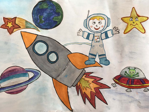 как нарисовать космонавта для детей легко 2