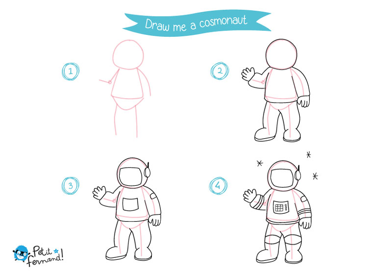 Как нарисовать космонавта для детей 4