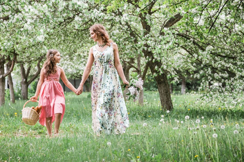 цветущие сады идеи для весенних фотосессий мама и ребенок