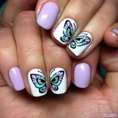 модный маникюр на короткие ногти с бабочками дизайн 7