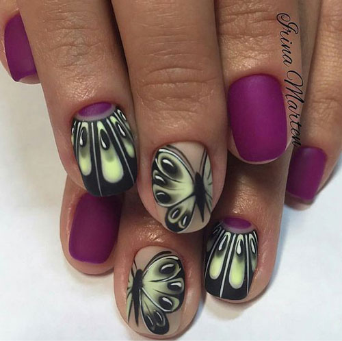 модный маникюр на короткие ногти с бабочками дизайн