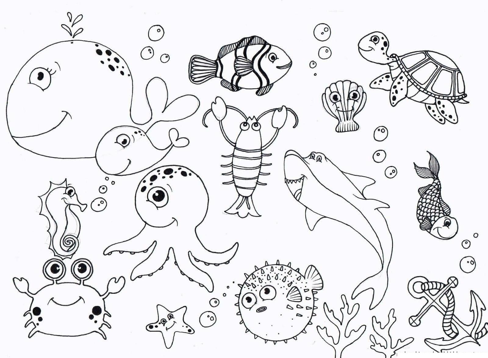 раскраски морские обитатели морей и океанов для детей распечатать 2