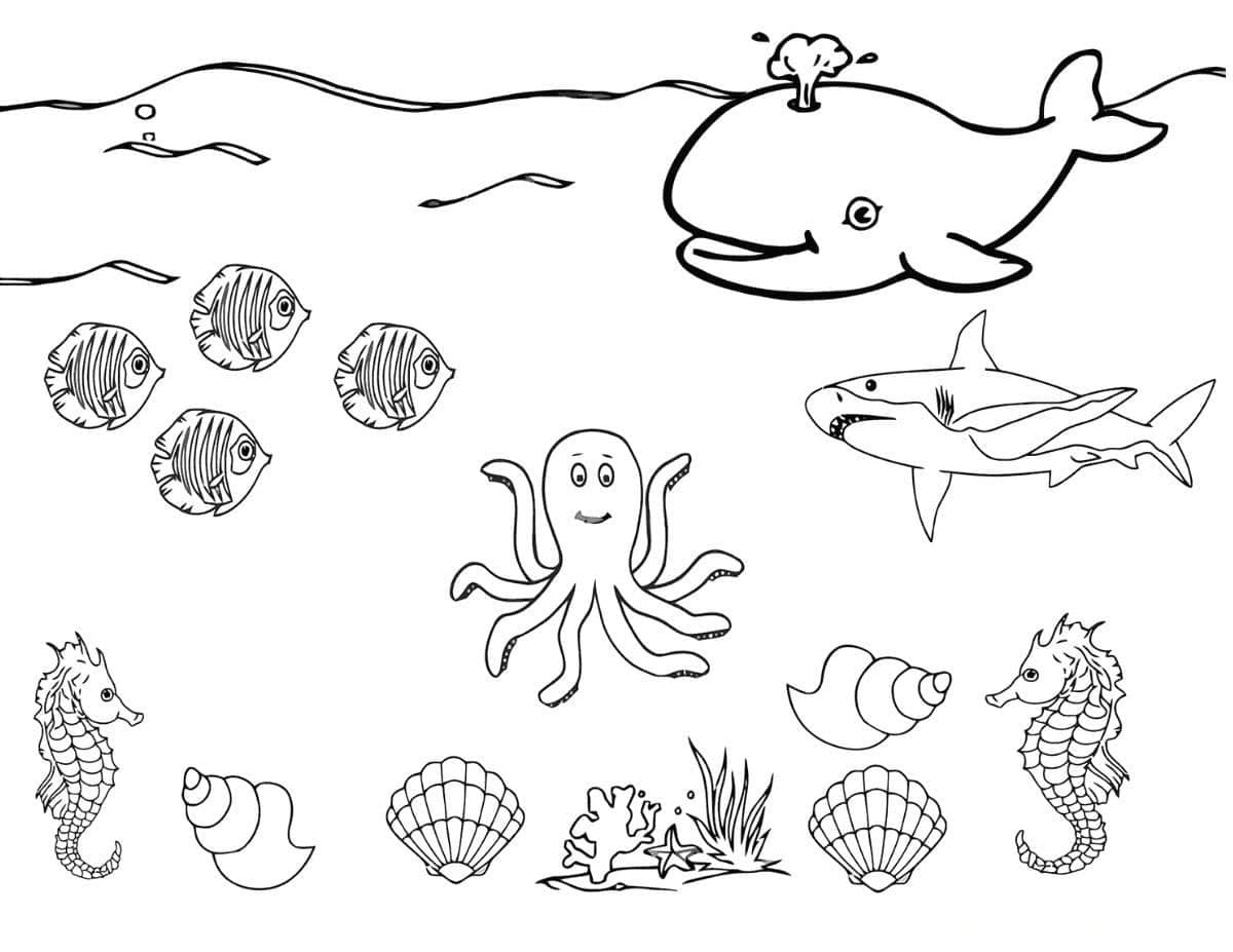 раскраски морские обитатели морей и океанов для детей распечатать 10