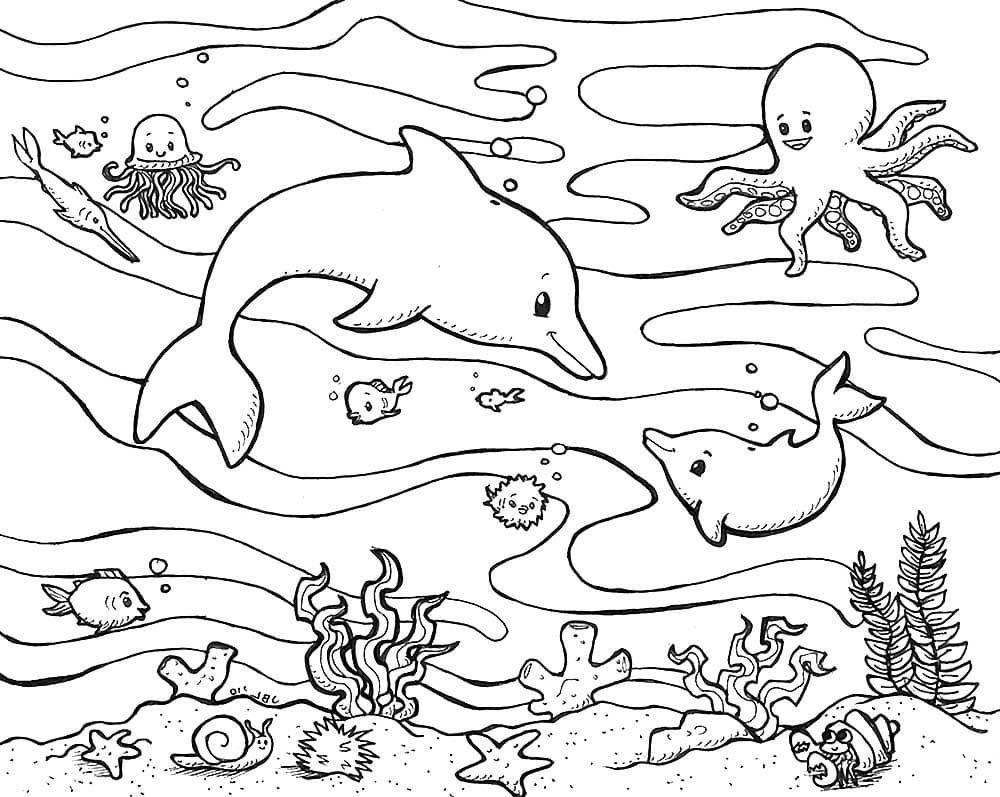 раскраски морские обитатели морей и океанов для детей 7