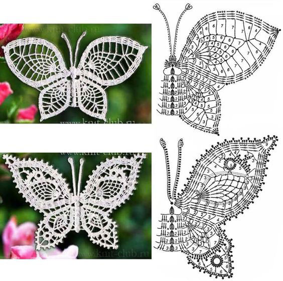 описание и схема вязания бабочки ажурные 6