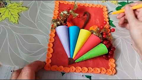 осенняя поделка зонтик с листьями из цветной бумаги