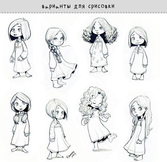 рисунки для срисовки милые девочки с волосами 7
