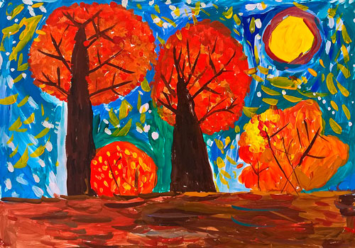 рисунок на тему осень в детский сад ребенку 5 лет красками 4