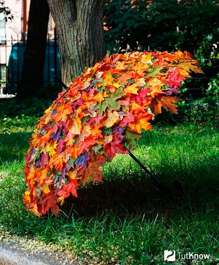 осенняя поделка зонтик с листьями 13
