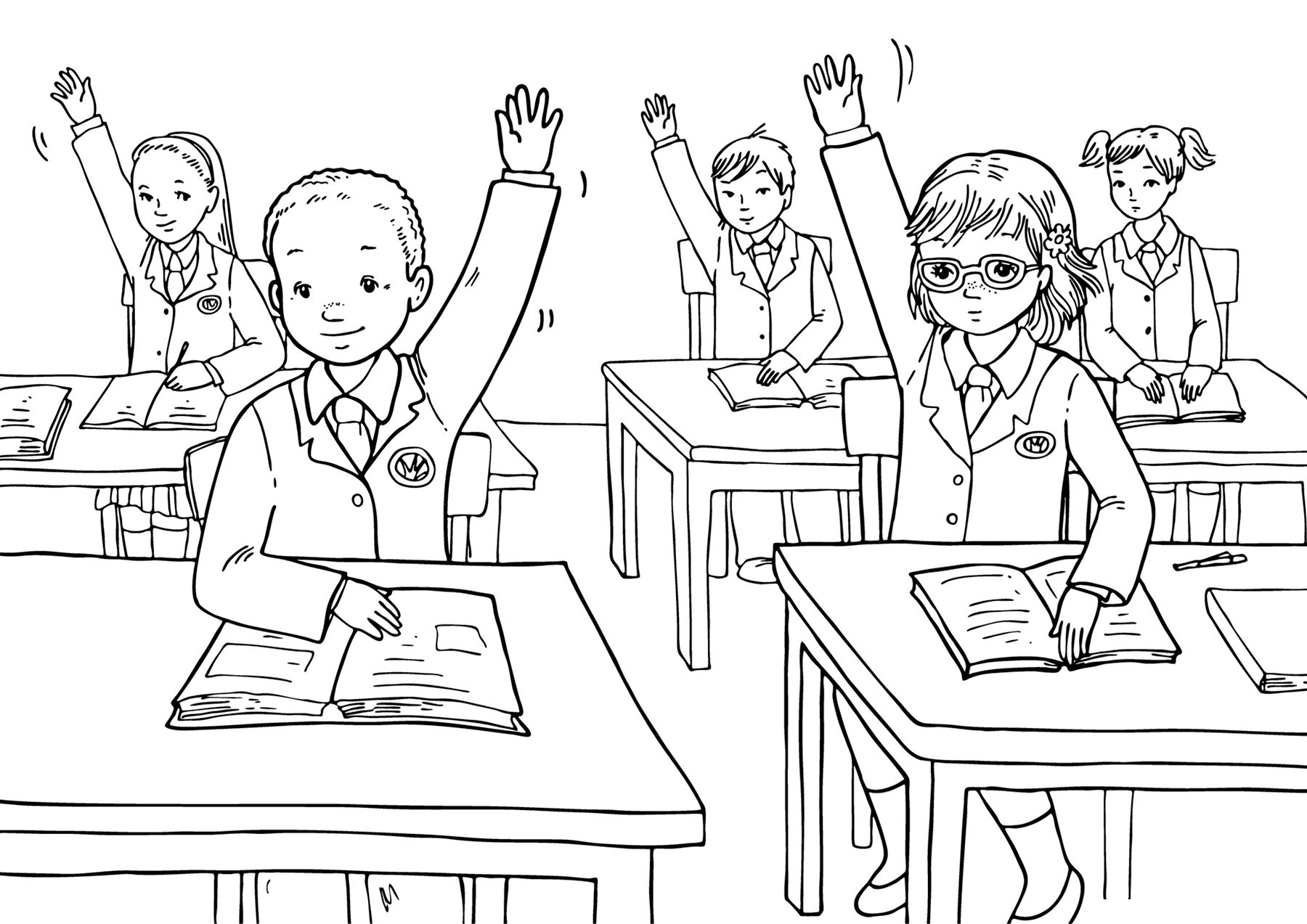 рисунок дети в школе за партами