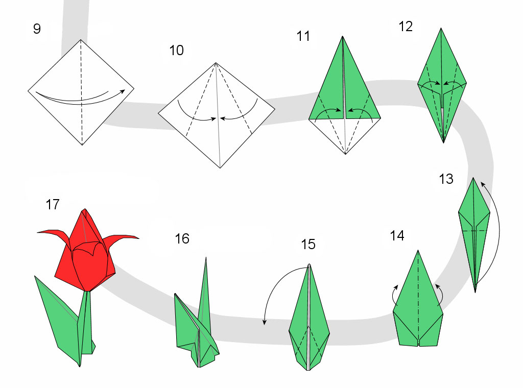 Как сложить тюльпан из бумаги оригами схема простая для детей