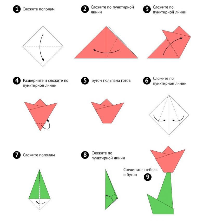 Оригами цветок схема для детей