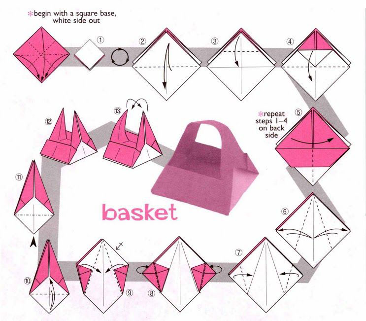 Схема оригами корзинка из бумаги простая