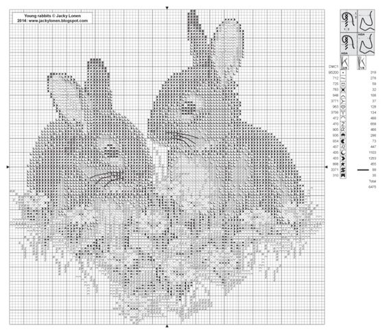 схемы вышивки крестом «кролик» для детей распечатать цветные 4