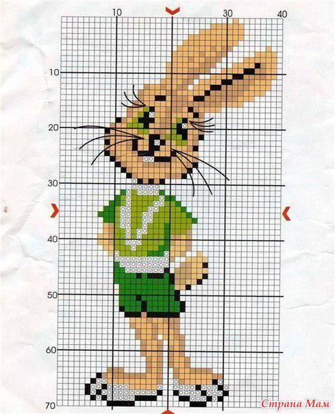 схемы вышивки крестом «кролик» для детей распечатать цветные 10