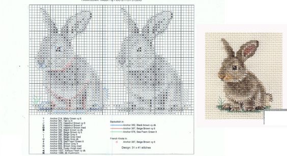 схемы вышивки крестом «кролик» для детей распечатать цветные 3