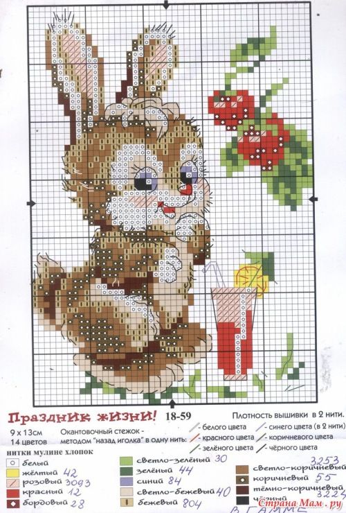 схемы вышивки крестом «кролик» для детей распечатать
