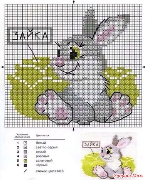 вышивка крестом кролики схемы и описание для детей 2