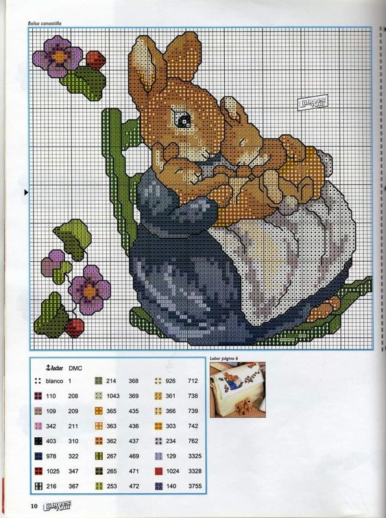 схемы вышивки крестом «кролик» для детей распечатать 4