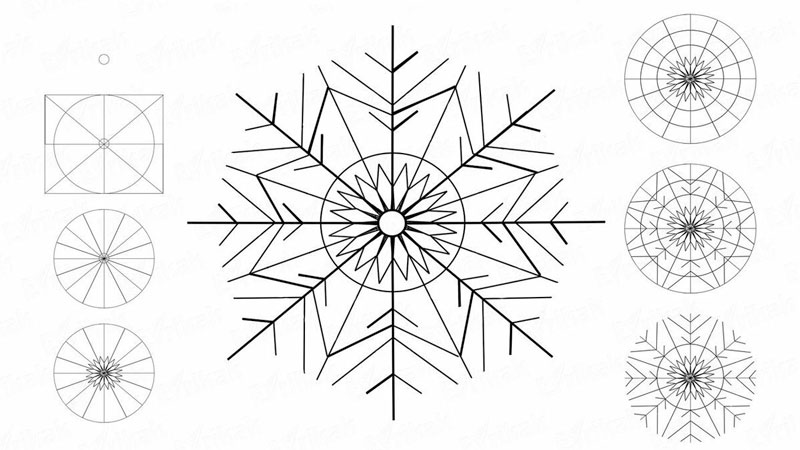 Как нарисовать снежинку на бумаге 7