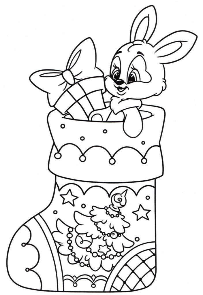 детская раскраска кролик на Новый год 2