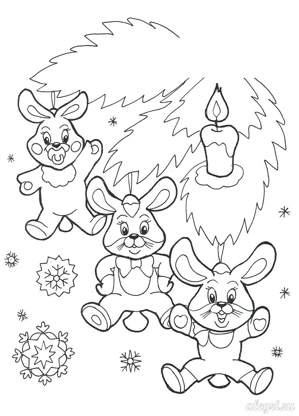 кролик на Новый год 2023 раскраска для детей в саду