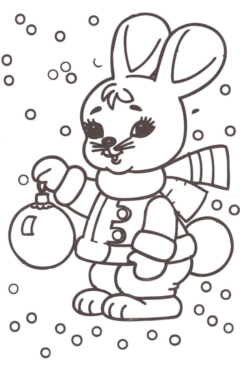 кролик на Новый год 2023 раскраска для детей в саду 2