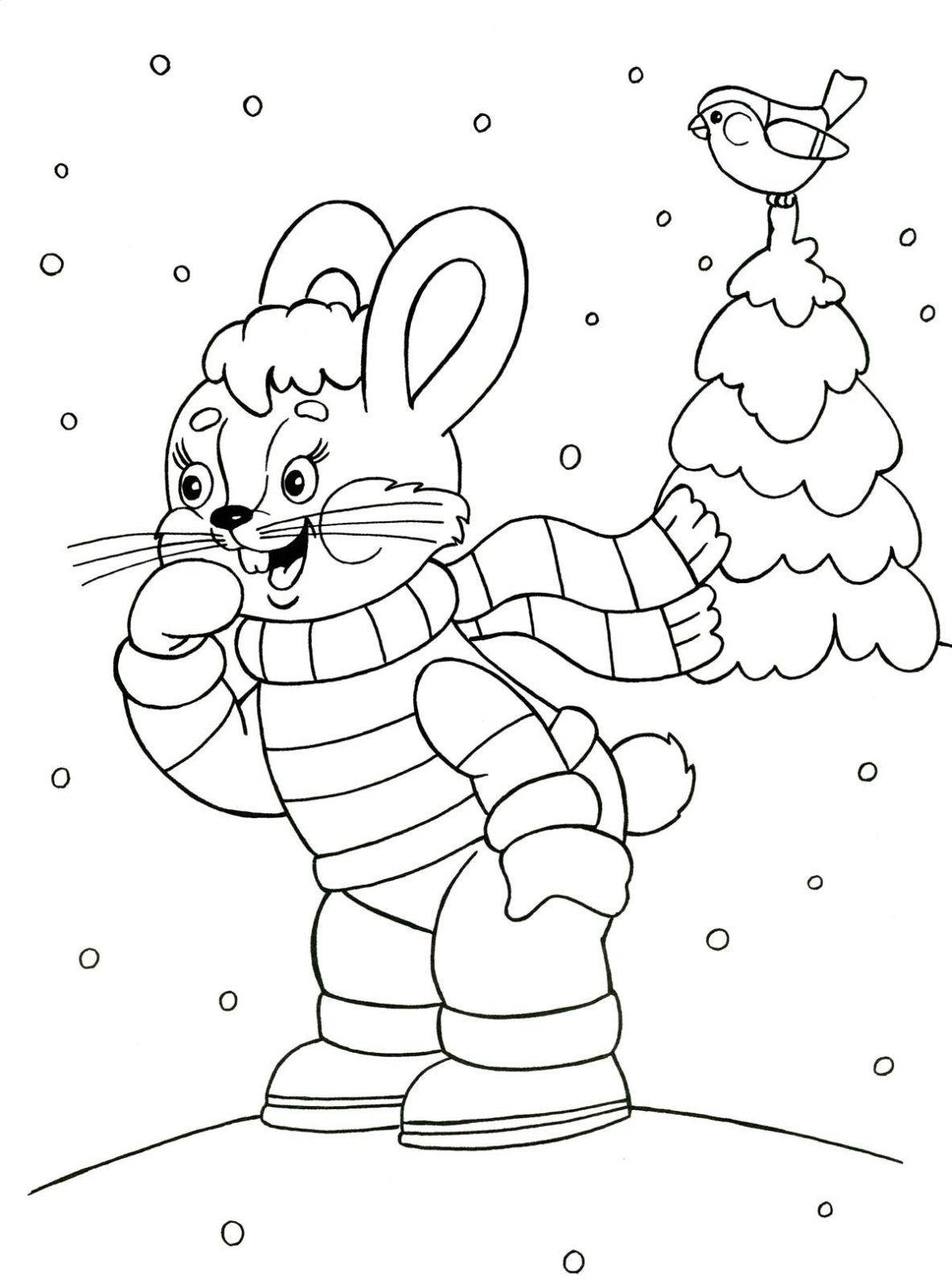 кролик на Новый год 2023 раскраска для детей в саду 3