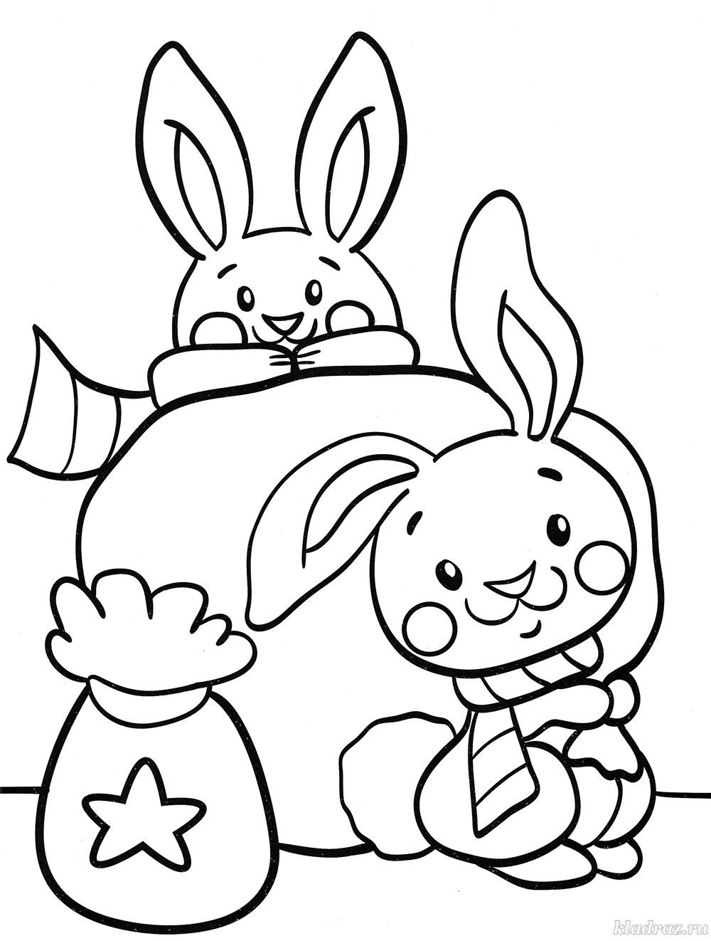 кролик на Новый год 2023 раскраска для детей в саду 7