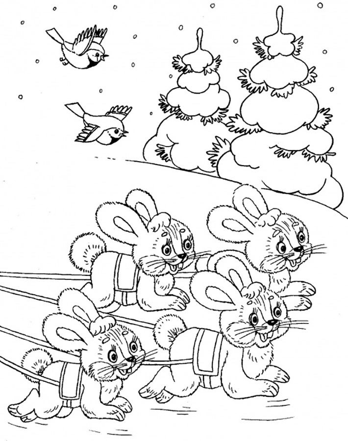 новогодний кролик раскраска для детей 3