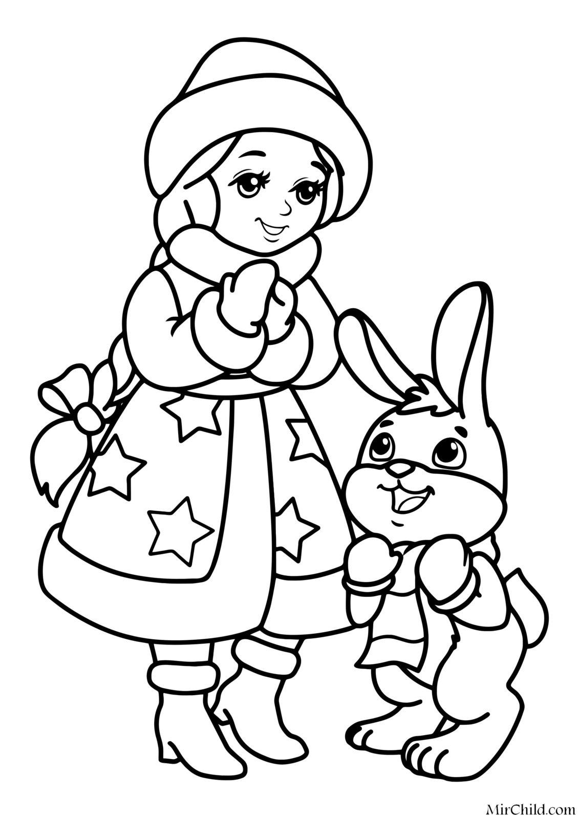 новогодний кролик раскраска для детей 6
