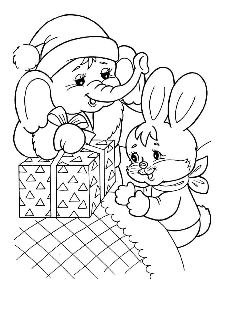 новогодний кролик раскраска для детей 7