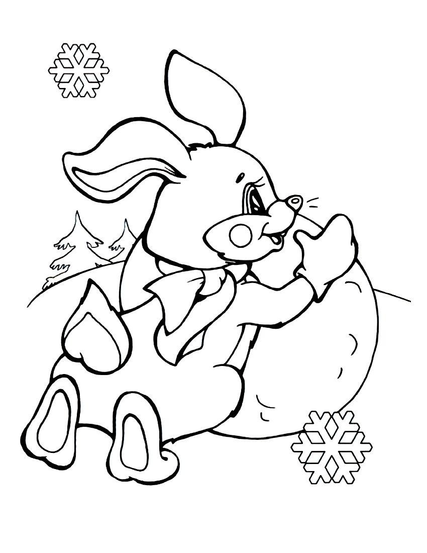новогодний кролик раскраска для детей шаблоны 4