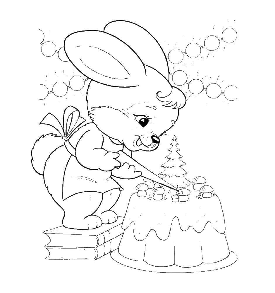 новогодний кролик раскраска для детей шаблоны 6