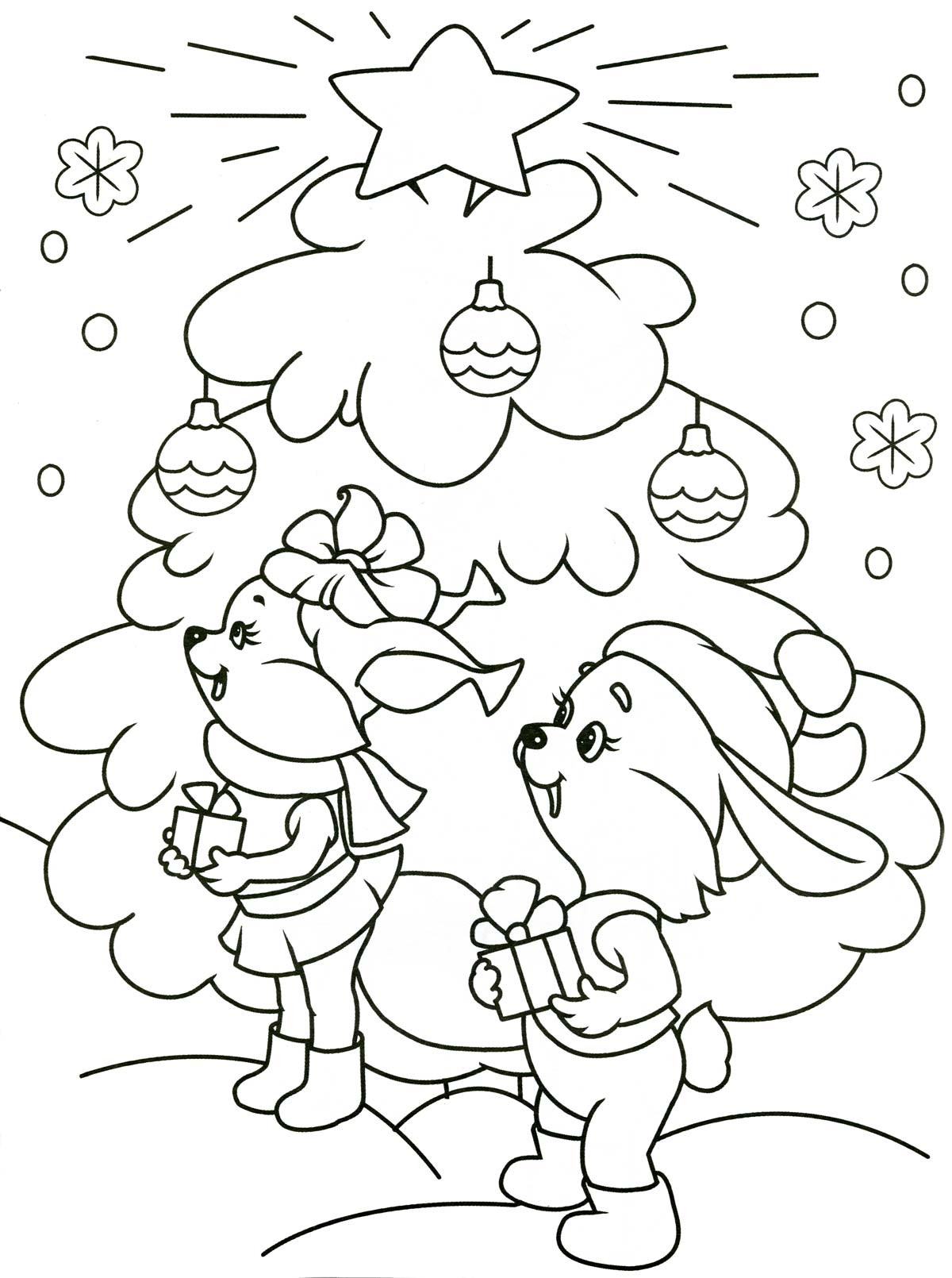 Раскраска Новогодняя Зайка с ёлкой