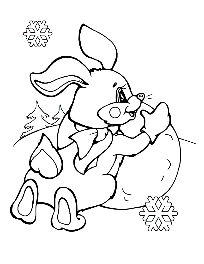 новогодний кролик раскраска для детей распечатать 10