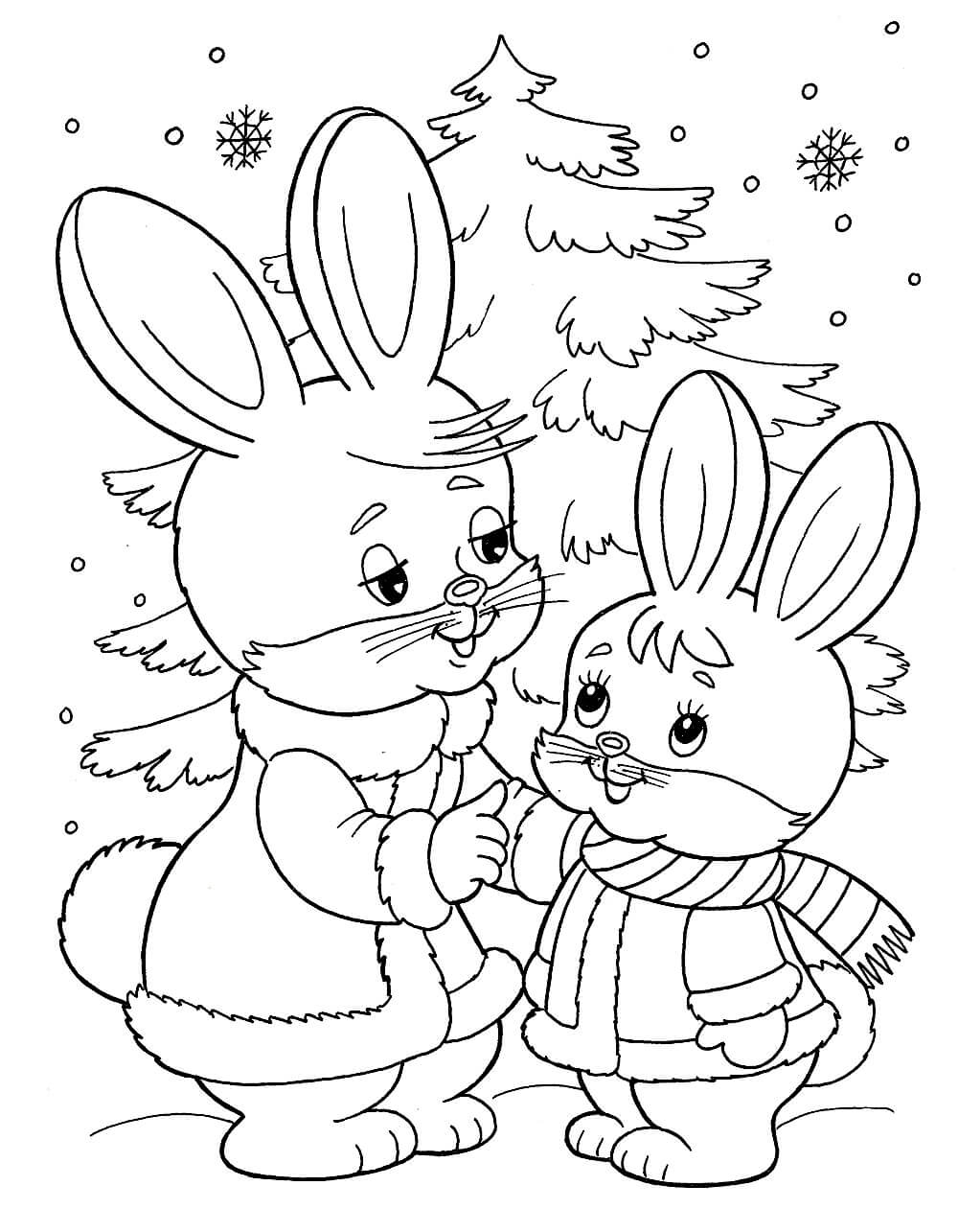 новогодний кролик раскраска для детей распечатать бесплатно