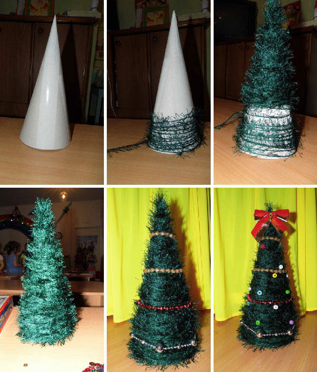 как сделать новогоднюю елку из ниток