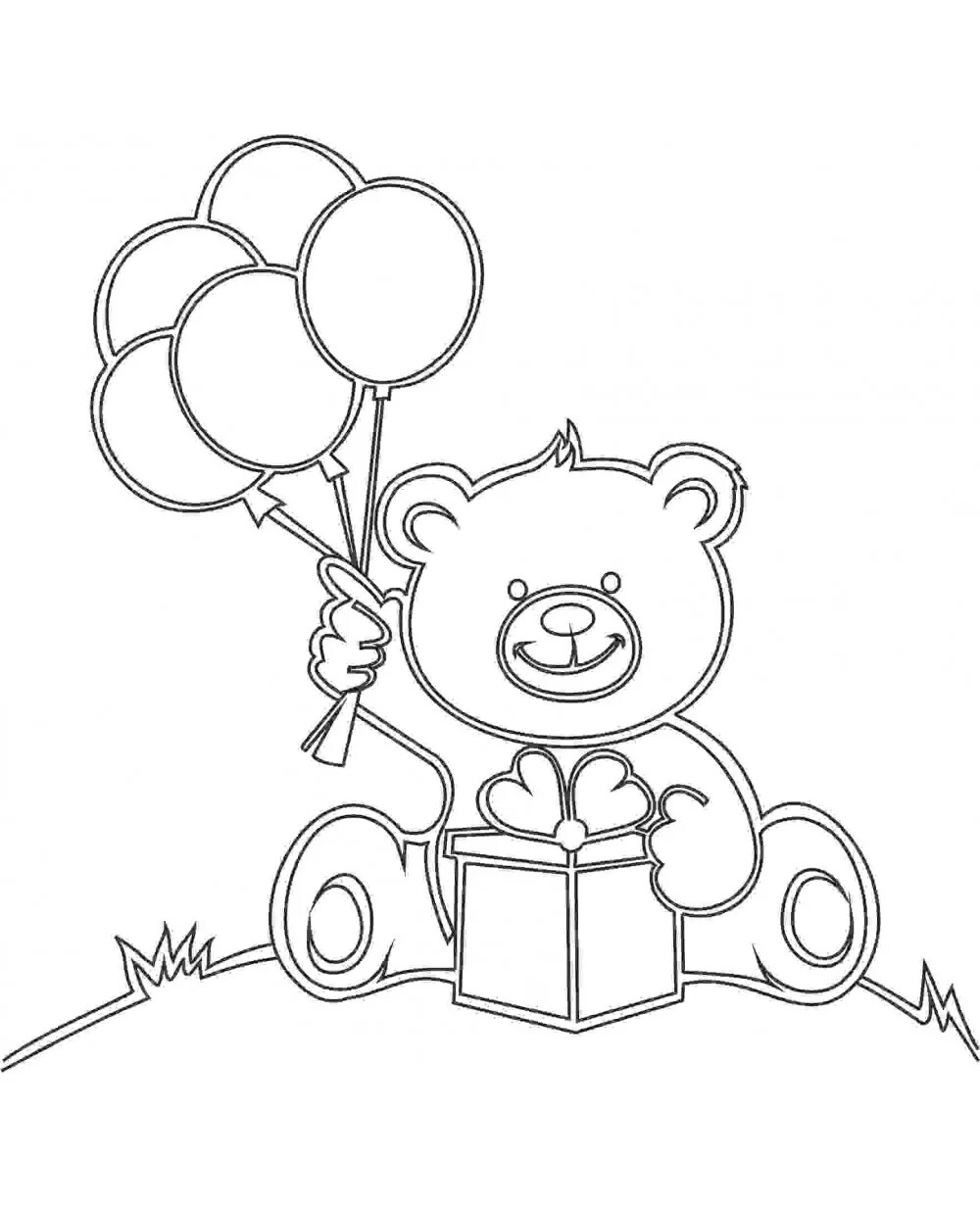 Раскраски с медведем на день рождения