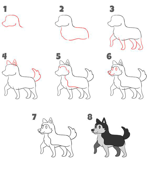 как нарисовать собаку поэтапно для детей поэтапно легко и просто для начинающих 7