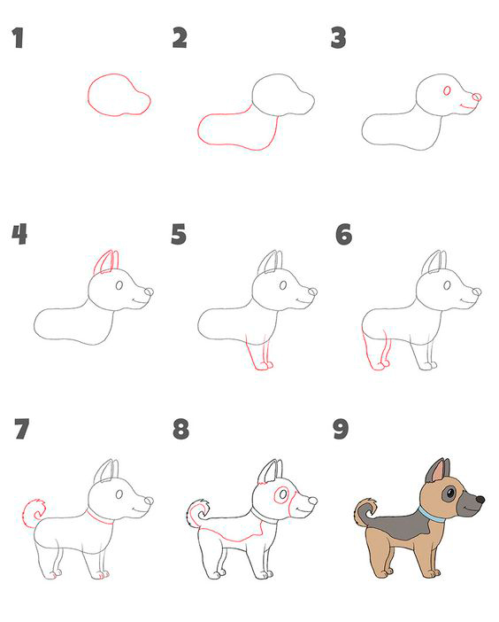 как нарисовать собаку поэтапно для детей поэтапно легко и просто для начинающих 5