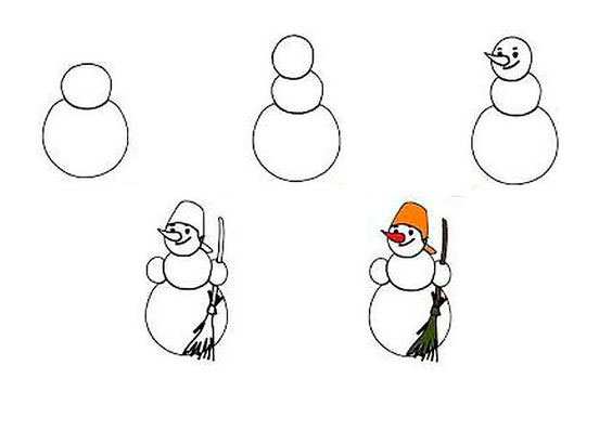 как нарисовать снеговика легко по этапам 7