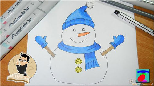 как нарисовать снеговика легко по этапам 4